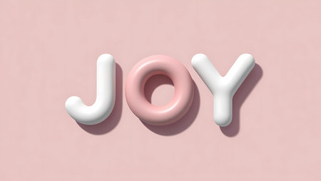 3d rendering of a pink and white jelly balloon with the word Joyの素材
