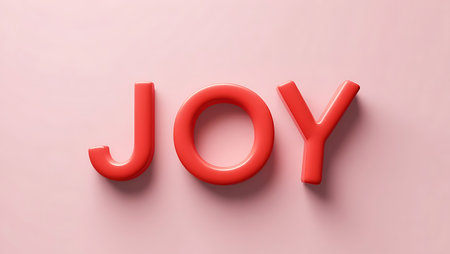 3d rendering of the word Joy in red letters on a pink backgroundの素材