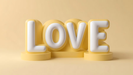 3d rendering of love word on yellow background. Love concept.の素材
