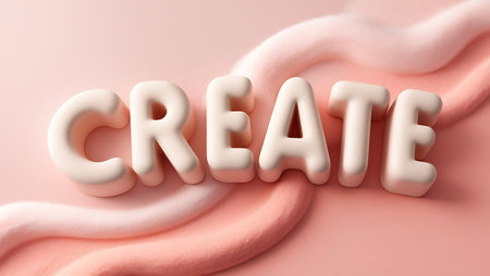 3d rendering of the word create on a pink background with a pink ribbonの素材