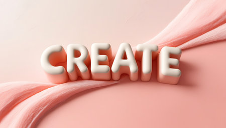 Creative word made with white cubes on pink background. 3D renderingの素材
