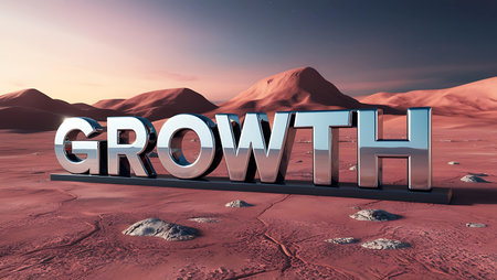Growth text in the desert. 3D rendering. Illustration.の素材
