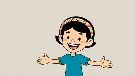 cute cartoon boy with both hands up, vector illustration eps10の素材