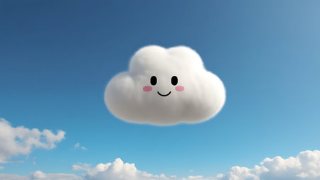 Cloud with happy face in the blue sky. 3d illustration.の素材