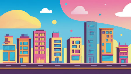 City landscape with skyscrapers. Vector illustration in flat style.の素材