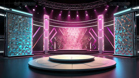 3d rendering of the stage and lighting in the dark room.の素材