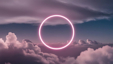 Abstract pink circle on the sky with clouds. 3D Renderingの素材
