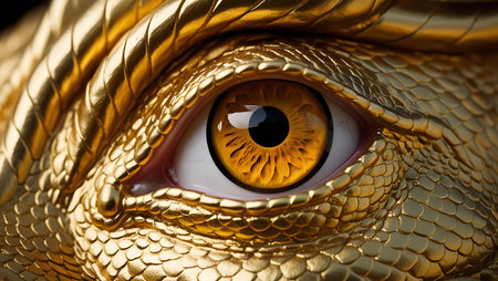 Close-up of golden dragon eye. Macro. Selective focus.の素材