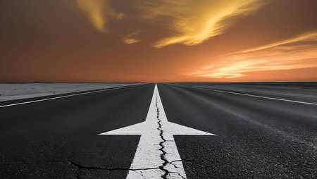 Asphalt road and sunset sky background. Road to success concept.の素材