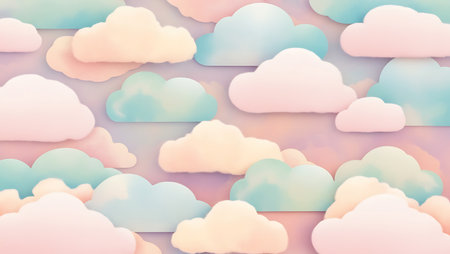 Sky background with clouds in pastel colors. Vector paper illustration.の素材