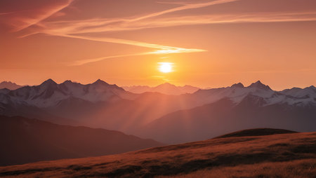 Sunset in the mountains. Sunrise in the mountains. Mountain landscapeの素材