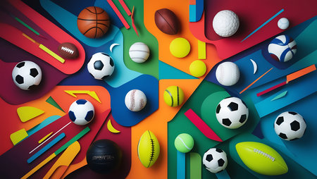 Sport background with soccer balls and sports equipment. Vector Illustration.の素材