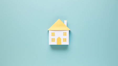 House model on blue background. Minimal concept. 3d renderの素材