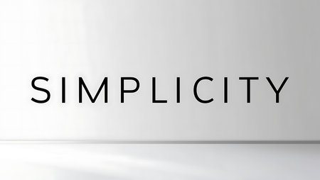 Simplicity word on white wall background. 3D rendering.の素材