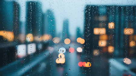 rain drops on glass with cityscape background,abstract blur backgroundの素材