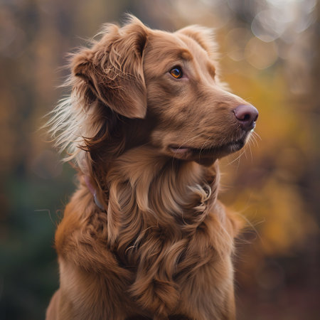 Portrait of Nova Scotia Duck Tolling Retriever in the autumn parkの素材