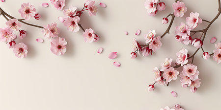 3d render of cherry blossom branch on beige background.の素材