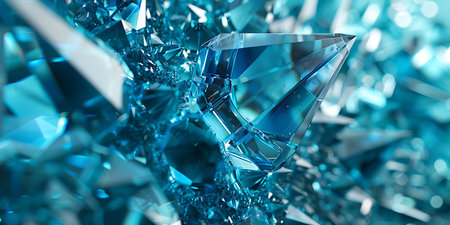 3d rendering of blue diamond on blue background with depth of fieldの素材
