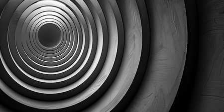 3d illustration of abstract geometric background, black and white metallic spiralの素材