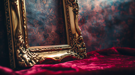 Vintage frame on the red velvet background. Close-up.の素材