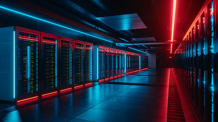 3d rendering server room data center. Datacenter hardware cluster.の素材