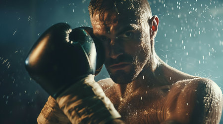 Boxer in the rain. The concept of sport and healthy lifestyle.の素材