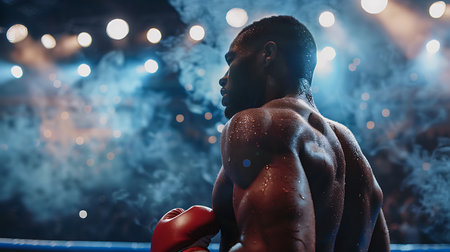 Handsome african american boxer training in boxing ring.の素材
