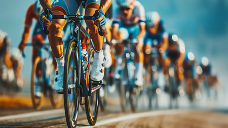 Cyclists riding on the road. Teamwork concept. 3D Renderingの素材