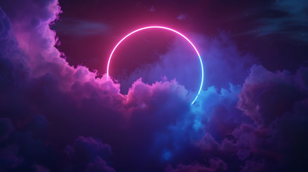Futuristic abstract background with neon lights and clouds. 3d renderingの素材