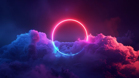 Futuristic abstract background with neon circle and clouds. Vector illustration.の素材