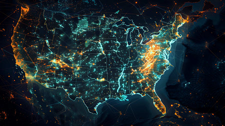 Cyprus map with city lights and networks. Global travel concept. 3D Renderingの素材