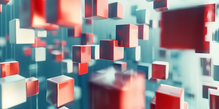 Abstract 3d rendering of chaotic geometric shapes in empty space. Futuristic background with cubes.の素材