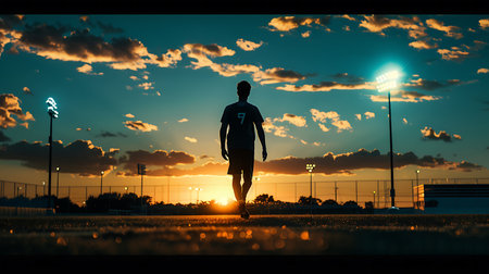 Running man. Runner on the road at sunset. Jogging concept.の素材