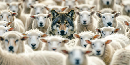 Sheep and lambs in a flock of sheep. Selective focus.の素材