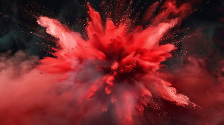 Abstract explosion of red powder on a black background. Colorful cloud of smoke.の素材