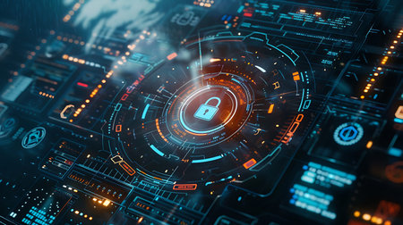 Cyber security and information protection concept. 3d rendering double exposureの素材