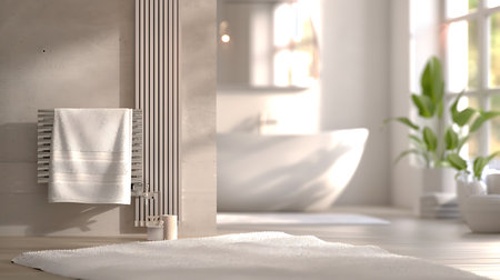 White towel hanging on the wall in the bathroom. 3d renderingの素材