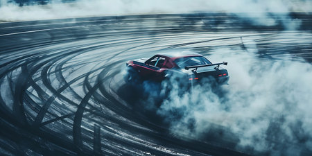 Race car racing on the road. 3d rendering. Virtual reality.の素材