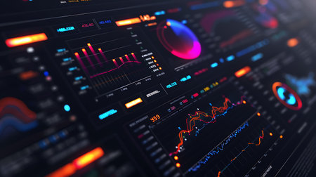 Futuristic interface with graphs and charts. 3D Renderingの素材