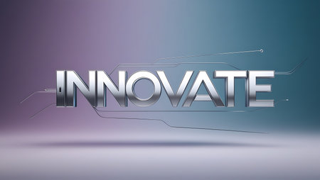 Innovate word made in 3d software, blue background.の素材