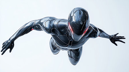 Cyborg woman in black latex suit on white background. 3D renderingの素材