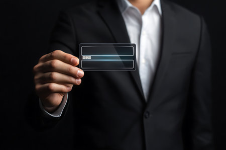 businessman hand holding a credit card for online shopping on black backgroundの素材