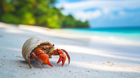 Hermit crab on a tropical beach at Seychelles.の素材