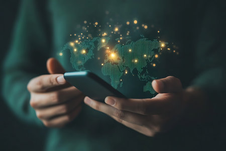 Smartphone in the hands of a man. The concept of connection and communication.の素材