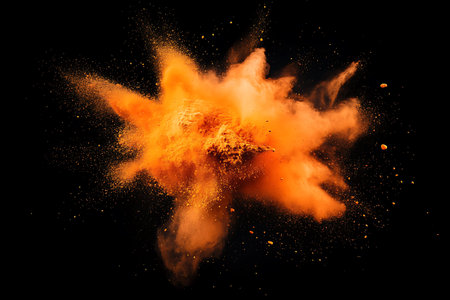 Explosion of colored powder isolated on black background. Abstract colored backgroundの素材