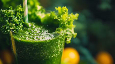 Healthy green vegetable smoothie in glass. Detox diet conceptの素材