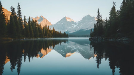 Mountain lake with reflection in Banff National Park, Alberta, Canadaの素材