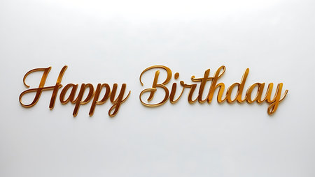 Happy Birthday gold text on white background. 3d render illustration.の素材