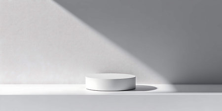 3d rendering of white podium for product presentation in the room with shadow on the wallの素材
