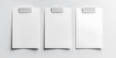 Blank white paper sheets on white background. 3d rendering.の素材